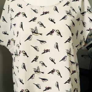 Women's Divided sleeveless top with a various songbirds print